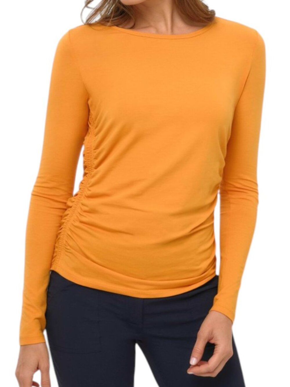 Anatomie Milly Ruched Long Sleeve Top in Tangerine Orange Women's Size S